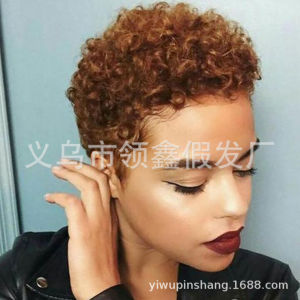Tóc giả nữ kiểu Âu Mỹ tóc ngắn xoăn nhỏ màu vàng kim kiểu tóc phồng. Tóc giả