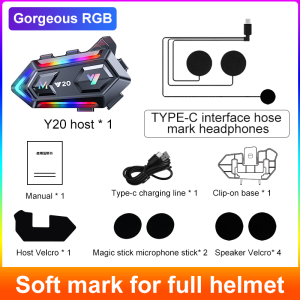 Y20 Motorcycle Helmet Bluetooth 5.3 Headset With RGB Dazzling Light Wireless Waterproof Call Roise Reduction Headphone