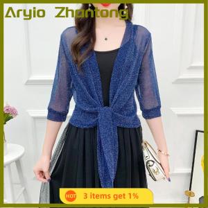 Aryio Stylish Jacket Cardigan Half Sleeve Front Lace-up Coat Ladies Thin Sunscreen Short Jacket