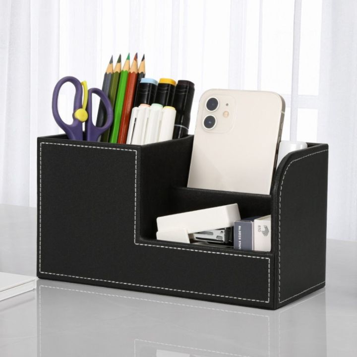 U6yu7 Simple Pu Leather Desk Organizer Multi Functional High End Desktop Stationery Storage Box 3399