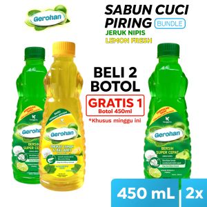 Paket Bundling Gerohan Sabun Cuci Piring Jeruk Nipis Dan Lemon Mint Fresh Botol 450ml Murah