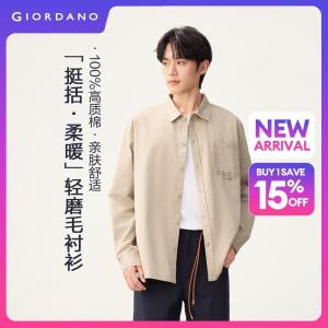 Giordano Men 100% cotton hanging loop pocket long sleeve shirt Free Shipping 18046810