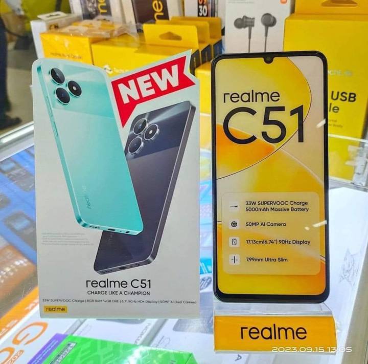 Realme C51 Smartphone, 3GB+64GB/4GB+128GB, Powerful Octa-core Chipset, 6.7” 90Hz Display, 50MP Dual AI Camera, 5000mAh Massive Battery w/ 33W  SuperVooc Charge