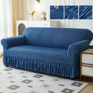 ❤️NEW ice silk fabric Solid Color Sofa Cover1/2/3/4/L Seater Sarung With Skirt Thickened Sofa Elast