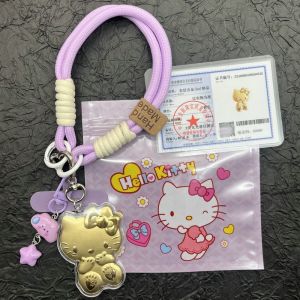 Hello Cat keychain in pure gold 999 Cute KT Pendant phone strap bag charm car decoration gift for girlfriend