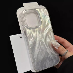Luxury Gradient Laser Feather Yarn Phone Case Compatible for iPhone 15 14 13 12 11 Pro Max 15plus Acrylic Hard Back Cover
