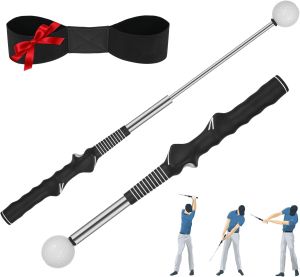 5-in-1 Retractable Golf Swing Trainer Training Aid with Grip Trainer Swing Mechanics for Beginners & Tempo Training for Advanced Click Feedback Arm Connection Right/Left-Handed Indoor/Outdoor