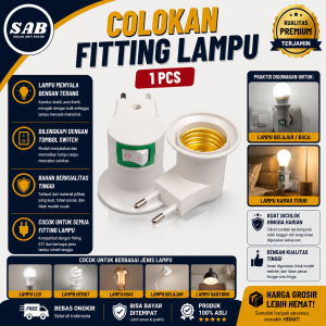 steker colokan listrik / Piting lampu Fitting Colokan Saklar Tempat Colok Lampu Kamar Tidur Tombol Switch On Off E27 Portable EU Plug 250V