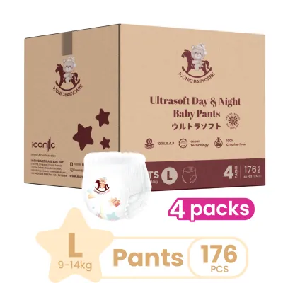 [Bundle of 4] Iconic Babycare Ultrasoft Day & Night Baby Diaper Pants M192/L176/XL152/XXL128