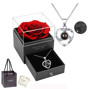 Eternal Rose Gift Box 925 Sterling Silver I Love You Kalung 100 Bahasa Buatan Tangan Kalung Hadiah Set