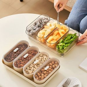 OKDEALS01 Dustproof Snack Dry Fruit Tray Plastic with Lid Dessert Container Light Luxury Moisture-proof Snack Storage Tray for Household
