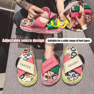 Women Summer Beach Sandal Slippers Canvas Outwear Graffiti Thick Bottom Sandals Set