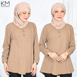 KM Muslimah Women Adyana Front Button Nursing Friendly Cuff Long Sleeves Blouse Baju Wanita [B32995]