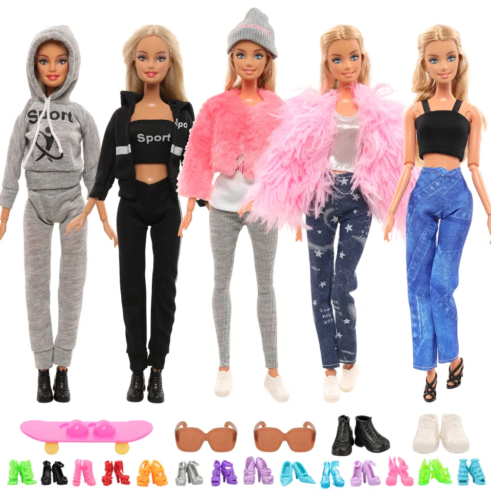 Barwa 20 Pcs 11.5 Inch Fashion For Barbie Doll Clothes and  Accessories=Fixed 5 Sets of Clothes+12 Shoes+2 Brown Glasses+1 Red  Skateboard Gift for Kids 3 to 8 Years Old