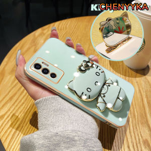 CHENYYKA Casing Ponsel untuk VIVO V23E 5G Y75 V23 5G S12 5G V21 5G V21s 5G V25 5G V25E X80 Lite 5G Case sandaran ponsel Hello Kitty desain baru HP kamera Casing lipat Plating Kesing