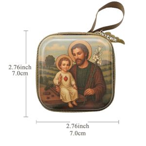 W5YR Virgin Mary Prayer Rosary Storage Bag Zippered 7x7cm Christian Jewelry Box Portable Elegant Prayer Kit Devotees