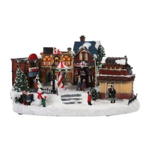 Glowing Christmas Village Music Box Holiday Resin Musical Box Ornament With LED Light For Mantels Tabletop Shelf Display
