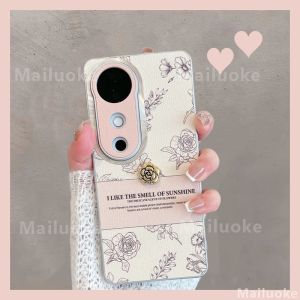 Vivo V40 5G Case Vivo V40 Pro 5G High-quality Retro Ins Sketch Three-dimensional Camellia Anti-drop Strap Lens Protection Metal Frame Phone Case