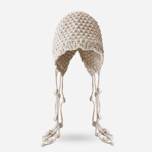 ADAM Wool Knitted Hat Tassel Handmade Ear Protection Hat Cute Warm Pullover Hat Women