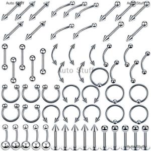 [COD] Auto Stuff 60ชิ้นเหล็กผสมจมูกคิ้วลิ้นบาร์ท้องแหวนเครื่องประดับเจาะร่างกาย