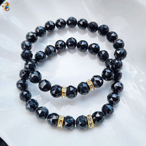 Premium Grade Natural Black Jadeite A-Grade Bracelet (Faceted / 3 Rounds)