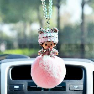 Car Crystal Pendant Monchichi Gantungan Depan Hiasan  Pajangan Spion Kaca Tengah Mobil