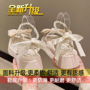 [Free Shipping] WomenS Platform Sandals 2026 Summer New Collection Featuring A Bow Pearls And A Single-Strap Design Fashionable Open-Toe Roman Sandals
