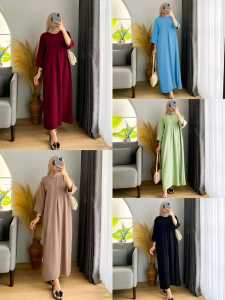 Dress Aurel Daster Gamis Busui Lengan 3/4 Cringkle Airflow Zea Long Jumbo Ld 120 Baju Wanita Lebaran
