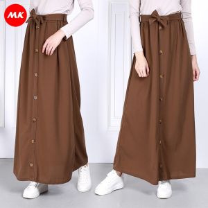 MK Womens Maxi Skirts High Waist Ribbon Belt A Line Button Muslimah Long Skirt Panjang Perempuan [S32/220]