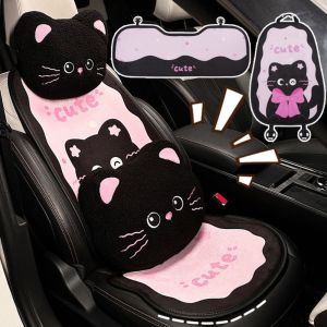 YUNAFIN Đồ nhồi bông Đệm ghế ô tô Mèo hoạt hình dễ thương Cổ đôi Gối tựa đầu xe hơi  Thoáng khí Đệm tựa lưng ô tô Phổ quát