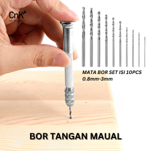 Bor Tangan BOR MANUAL HSS Twist Drills dengan 10 Mata Bor UKURAN 0.8 - 3mm 10 PCS Mata bor