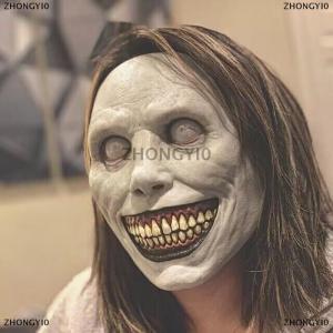 [COD] ZHONGYI0 Smile Exorcism Halloween Ghost Mask Festival Bar Masquerade Haunted House Horror Mask Role Play Smile White Face White Eye Mask