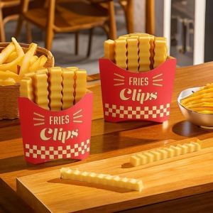 CILL 12pcs/Set with  Holder French Fries Sealing Clip Plastic Sealed Sealing Clamp Creative Simulation French Fries Shaped Bag Clips Bread