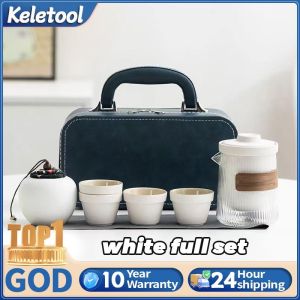 Portable Palace Style Chinese Tea Set 1 Pot 3 Cups Travel Tea Ware with Carrying Case Elegant Gift for Corporate Events   Annual Meetings