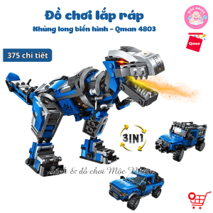 Đồ chơi lắp ráp xếp hình Qman 4803 - Khủng long biến hình (375 mảnh ghép) - Dành cho bé trai từ 6 tuổi
