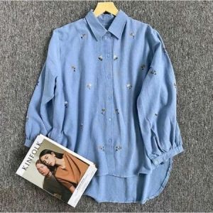 Kemeja Basic Bordir Overszie Trendy Terbaru Outfit Kekinian Elegant Remaja