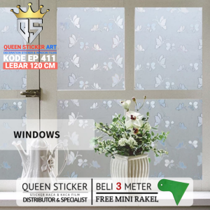 STIKER KACA MOTIF KUPU KUPU PREMIUM GLITER BAGUS UNTUK JENDELA RUMAH KODE EP 411 LEBAR 120 CM