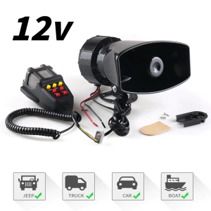 12V~24V 130W 7-Sound Tone Car Vehicle Loud with PA Speaker Megaphone Electronic Warning Siren Police Fire Horn Alarm
