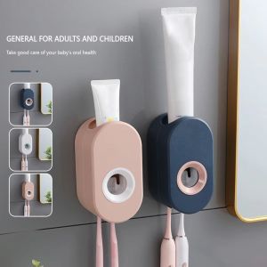 MOUSSE ระบบอัตโนมัติ ที่บีบยาสีฟัน ขาตั้งติดผนัง ไม่ต้องเจาะ ที่จ่ายยาสีฟัน สร้างสรรค์ ติดตั้งง่าย ที่วางแปรงฟันแบบขี้เกียจ สำหรับห้องน้ำ