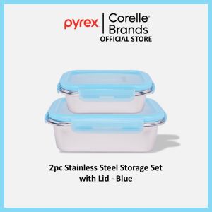 PYREX 2pc Stainless Steel Storage Set with Lid - Blue