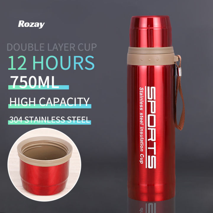 Thermos bottle Stainless steel vacuum flask 750ml large capacity Hot and  cold insulation outdoor sports travel portable Lazada PH
