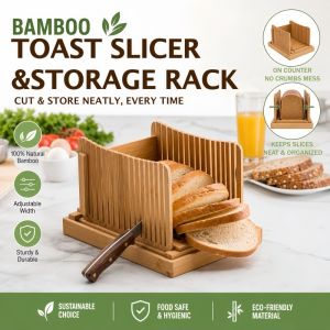 Bamboo Bread Slicer for Homemade Loaf – Thin/Thick Slices Crumble Holder Eco-Friendly Kitchen Tool