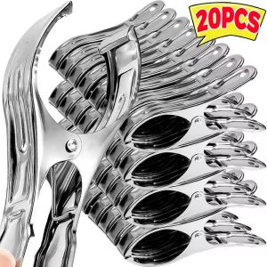 20/30Pcs Large Size Wind-proof Clothespins / Bathroom Towels Clips / Laundry Drying Fixed Pegs / Multipurpose Stainless Steel Clips Organizer