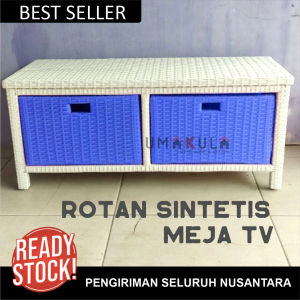 Lemari Rak Rotan Sintetis 4 Laci Buffet Bufet Meja TV 43 inci Ruang Tamu Minimalis Modern Terbaru