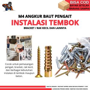 Angkur Baut Pengait Skrup Tembok Zinc Plated Expansion Anchor M4 Pengait Bracket Rak