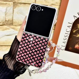 with Strap Pearl Case for Samsung Galaxy Z Flip 8/7/6/5/4 with Bracelet Lanyard Cute Phone Cover for Women Girls