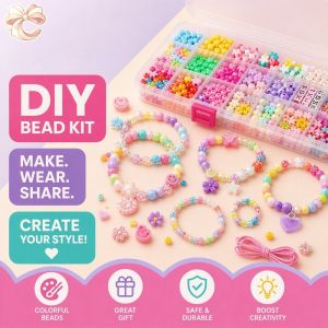 Diy Beads Set Jewelry Kit For Kids Bracelet Necklace Craft Assorted Color Non Toxic Elastic Cord Family Activity Gift