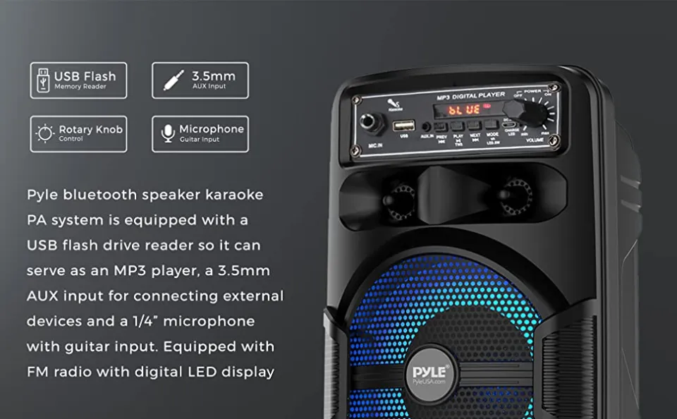 PRE-ORDER] Pyle Portable Bluetooth PA Speaker System - 600W Rechargeable  Outdoor Bluetooth Speaker Portable PA System w/ Dual 8” Subwoofer 1”  Tweeter, Microphone In, Party Lights, USB, Radio, Remote - PPHP2835B (ETA:  2022-02-28)