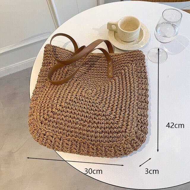 👜 Square Straw Beach Bag Handmade Woven Shoulder Bag Women Raffia ...