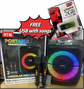 Free USB Bluetooth Speaker HTM-1745  8inch Outdoor Square Dance Sound System w/ Dual Wireless Microphone TWS